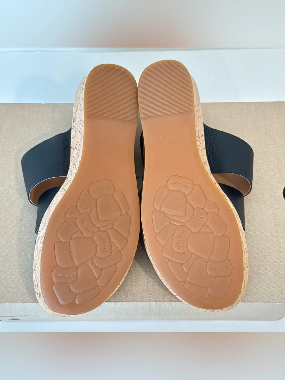 Kork-Ease Menzie Black Leather Cork Wedge Slide Sandals Womens Size 8 Comfort